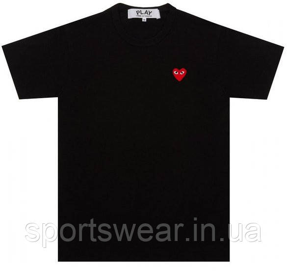 Футболка Comme des Garcons чоловіча жіноча Чорна футболка Ком де Гарсон стритстайл CDG Play з червоним серцем