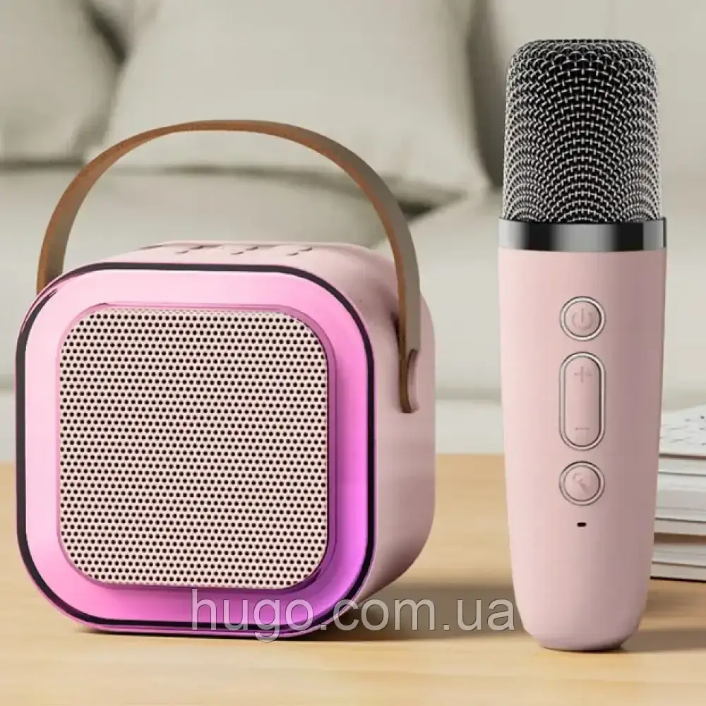 Бездротовий караоке мікрофон LY-387, Bluetooth, Wi-Fi, Рожевий / Світлодіодний мікрофон / Колонка-караоке з мікрофоном, фото 1
