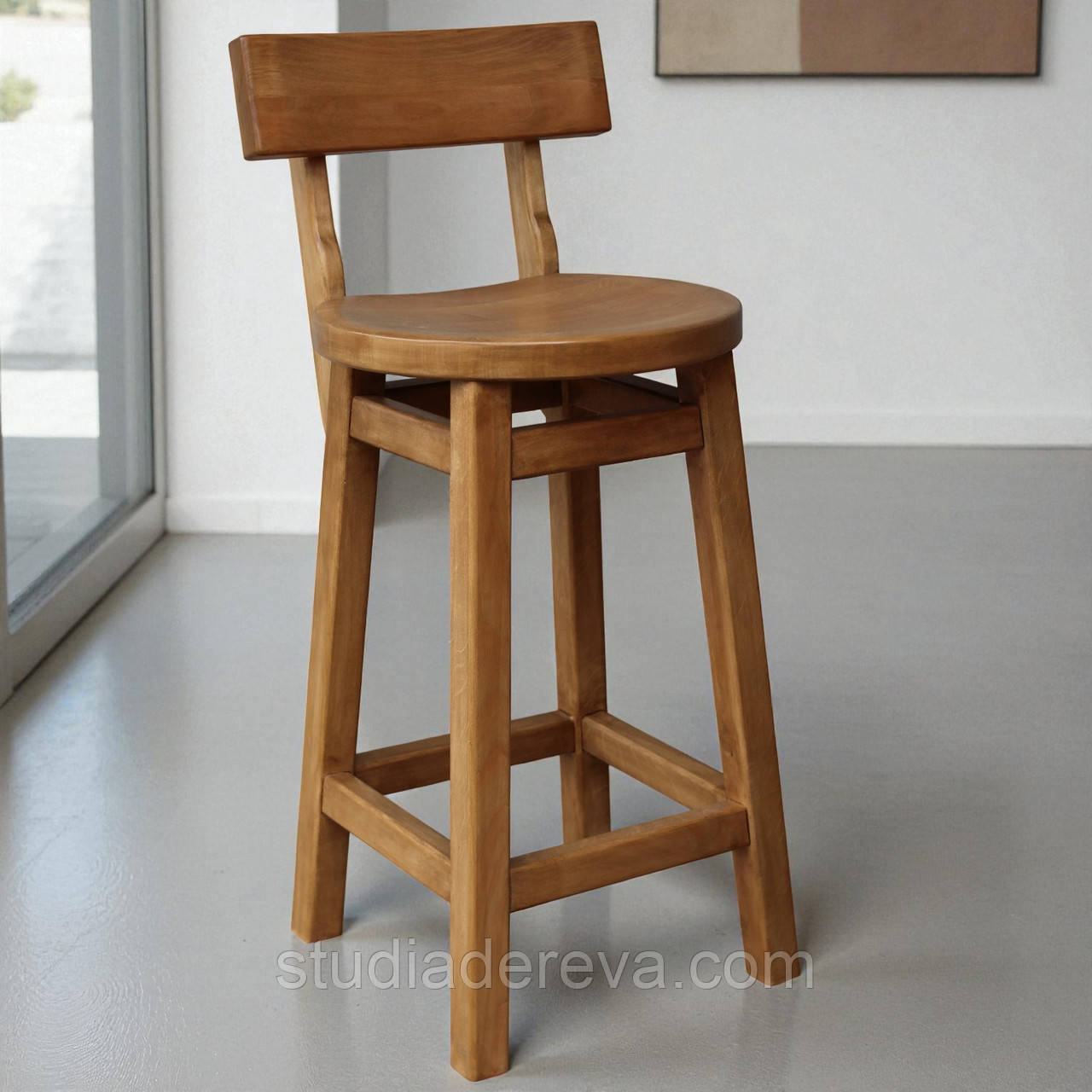 Табурет зі спинкою Дублін для барів кафе балконів дерево вільха молочний 63 см, фото 1