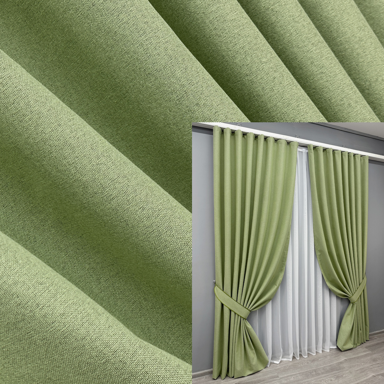 Комплект штор (2шт. 1,5х2,9м.) blackout 100%, колекція “ASHEN NIGHT”. Колір оливковий. Код 1841ш 33-0876, фото 1