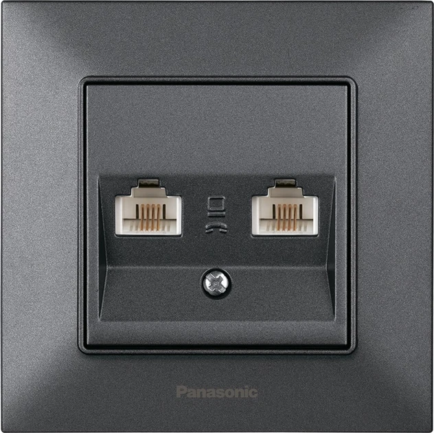 Розетка комп'ютерна подвійна димчаста RJ45 CAT6e Panasonic Arkedia Slim WNTC04062DG-UA, фото 1