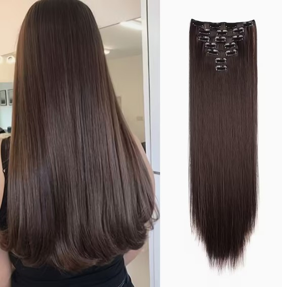 Треси волосся накладне на шпильках 7 пасм 61 см термоволокно шоколадний, фото 1