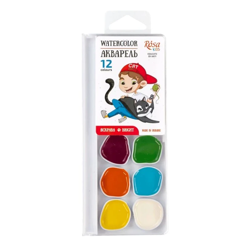 Акварель 12кольор. Rosa "Kids. Cats with a boy" №301203 (76026) медова в пластик. упак., фото 1