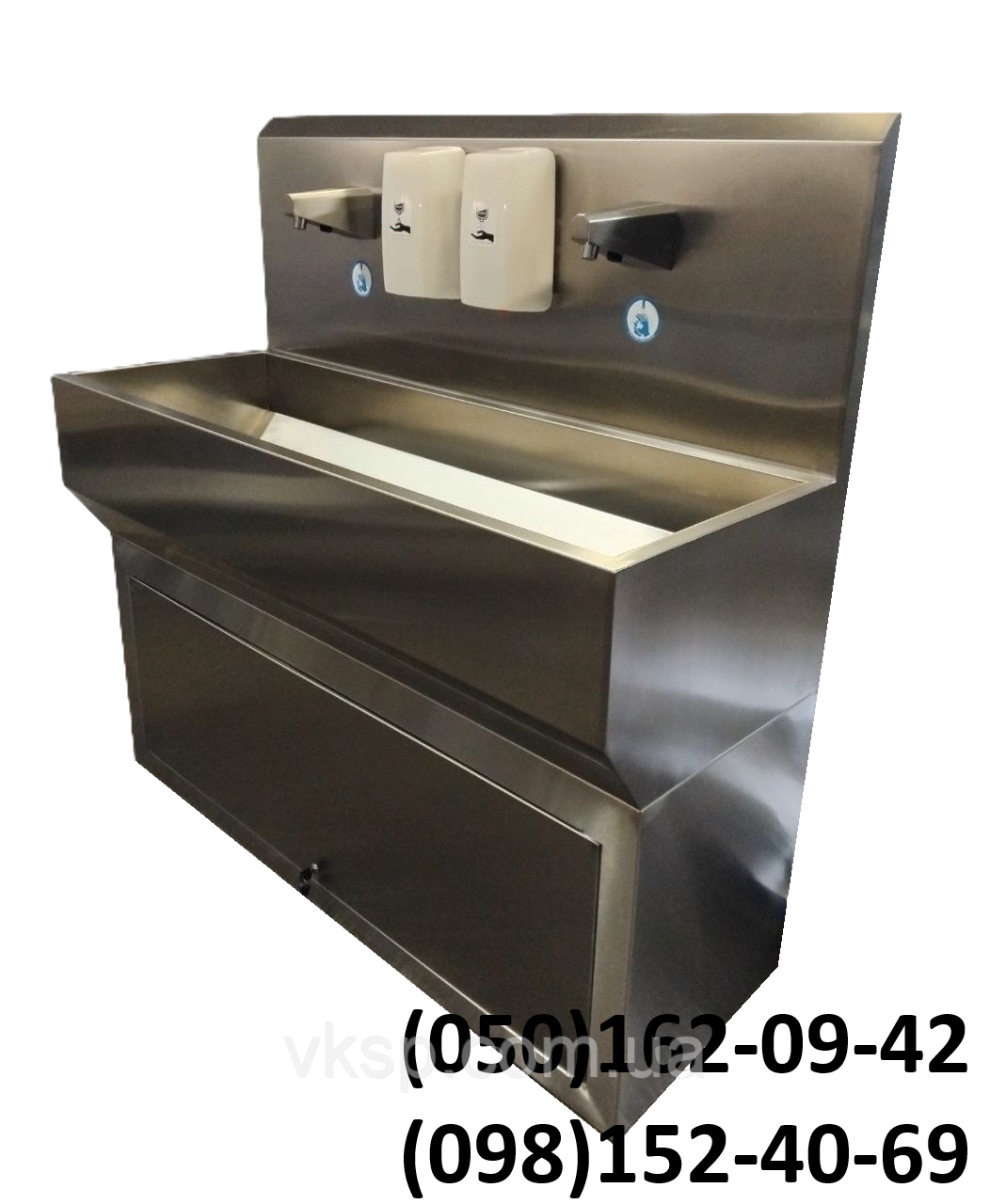 Умивальник на дві секції з безконтактним змішувачем, тумбою та дозаторами для рідкого мила і дезінфікуючого розчину 1400*550*1400