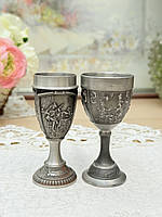 Набір із двох колекційних олов'яних чарок на ніжці, харчове олово, Німеччина, вінтаж
