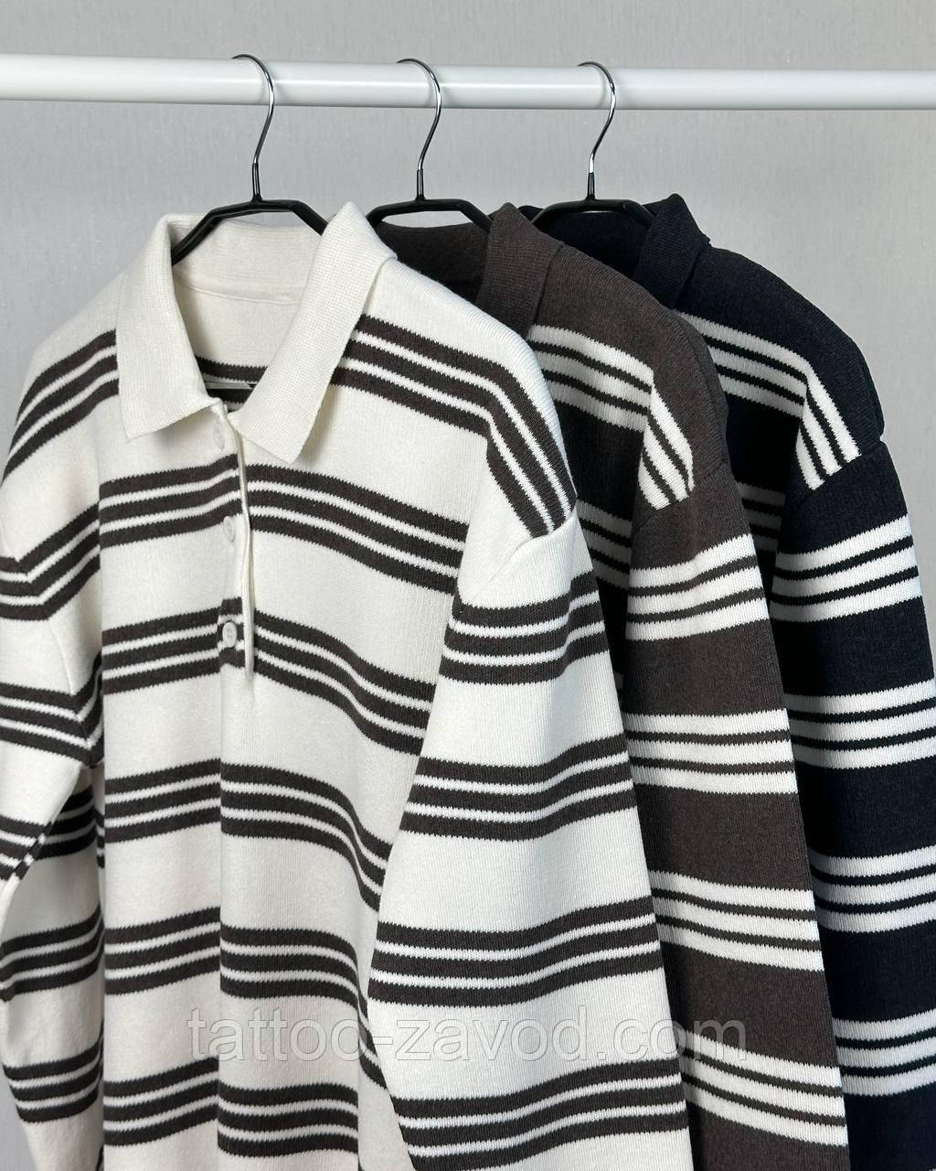 Трикотажний джемпер із м'яким коміром у смужку оверсайз 42-46, фото 1