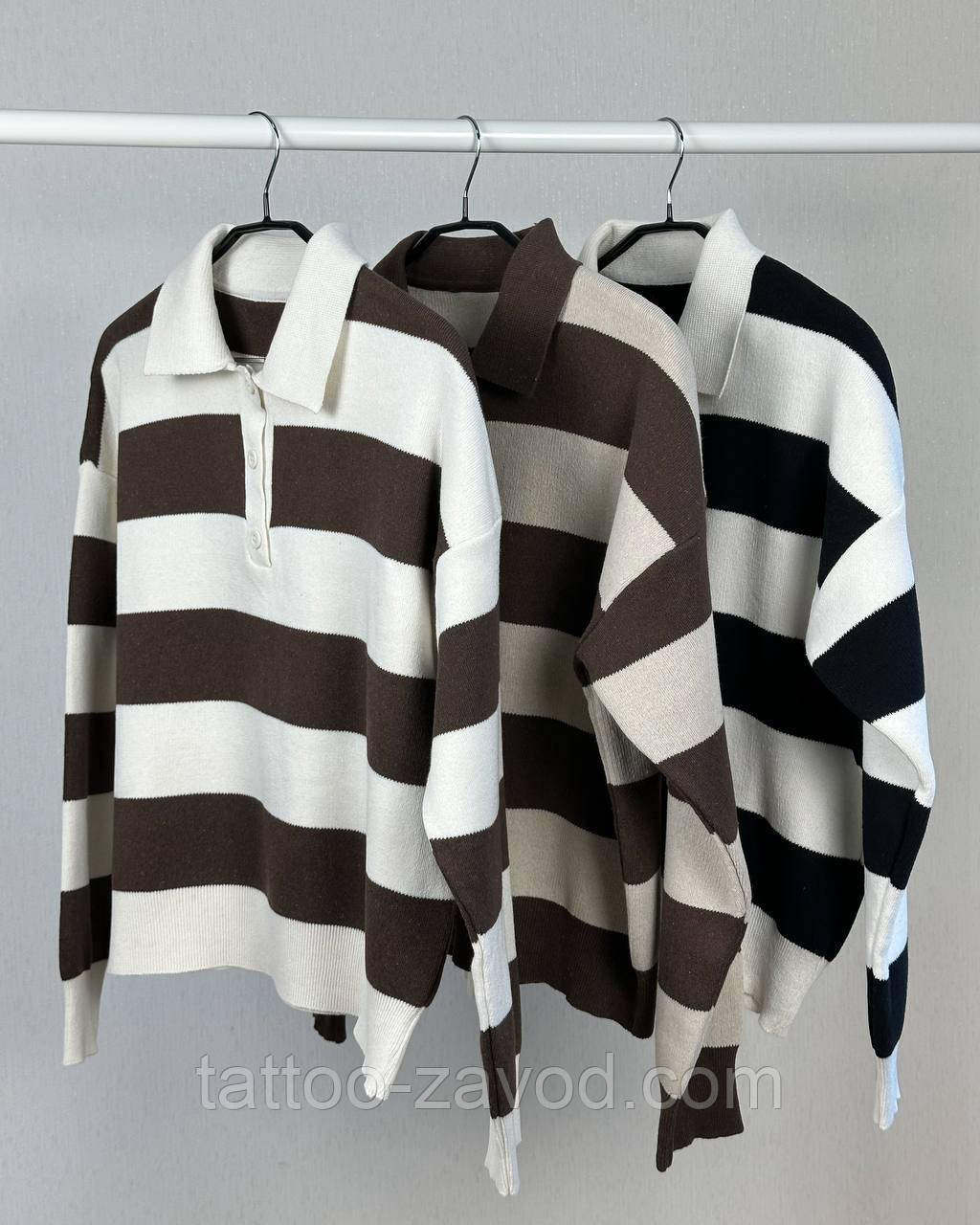 Джемпер жіночий у широку смужку з коміром оверсайз 42-46, фото 1