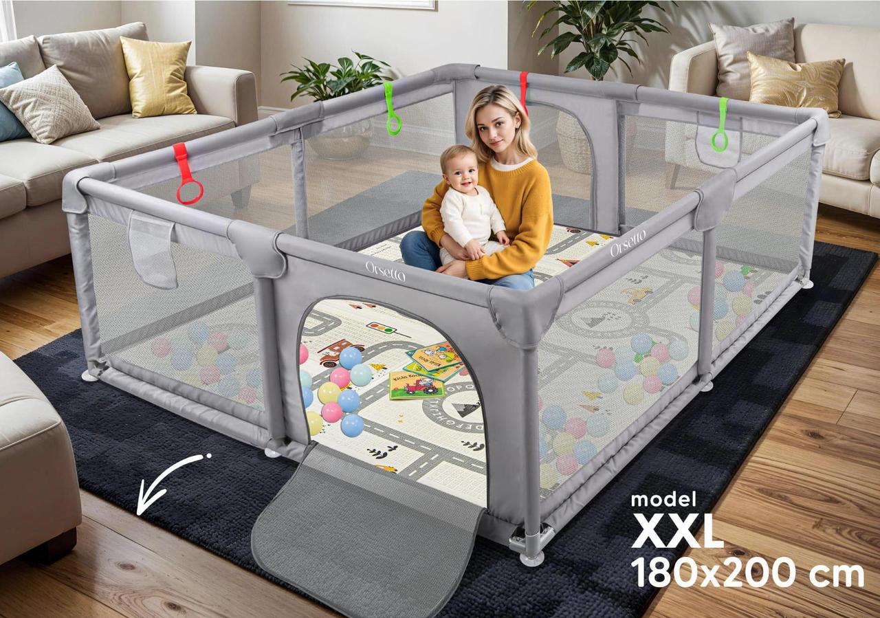 Дитячий ігровий манеж з двостороннім килимком Orsetto 180x200 см