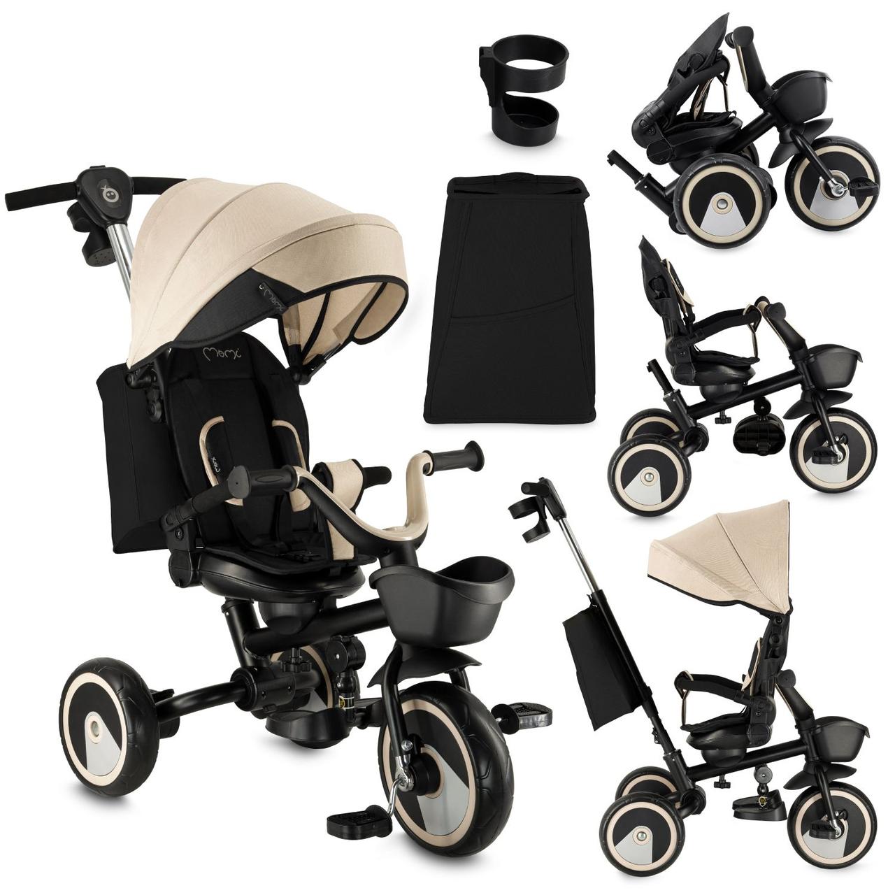 Дитячий триколісний велосипед MoMi Ivi Beige поворотне сидіння 360°