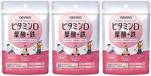 ORIHIRO Вітамін D + фолієва кислота + залізо, 120 таблеток х 3 упаковки