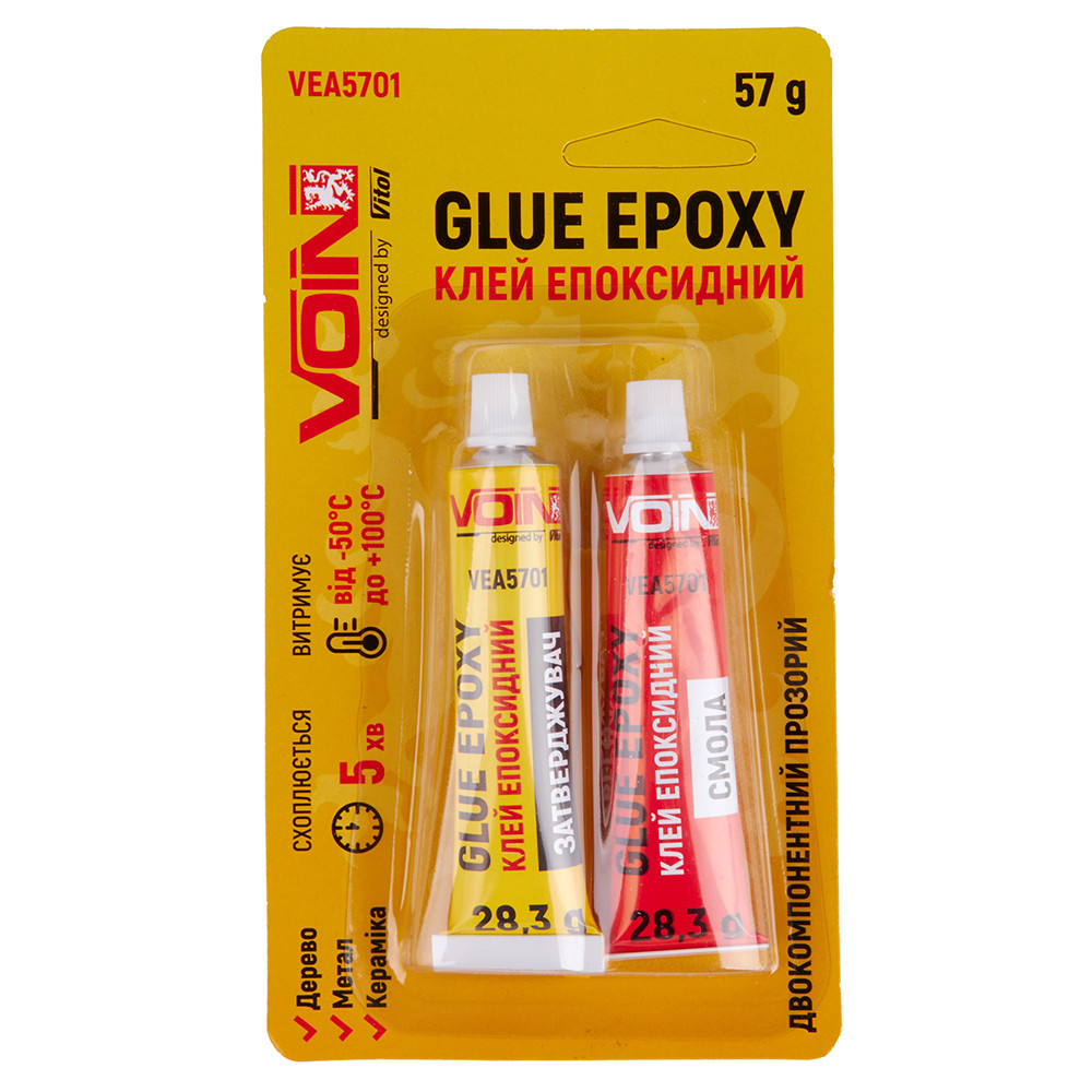 Клей епоксидний VOIN двокомпонентний прозорий 57 г