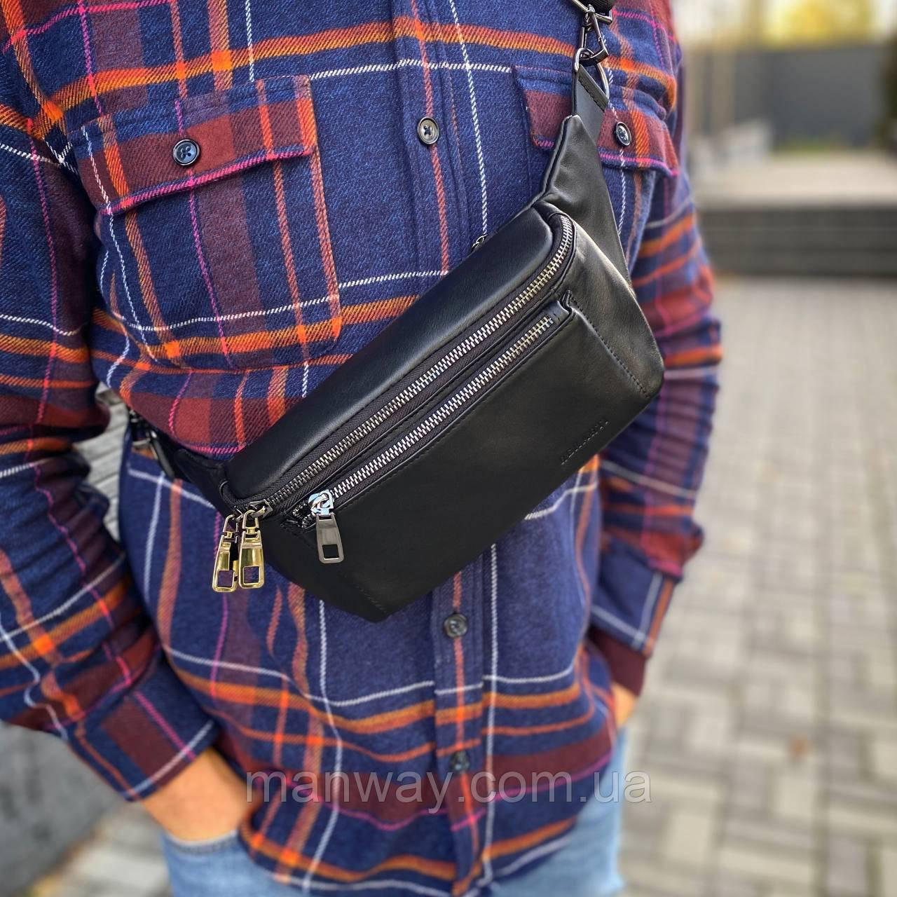 Шкіряна сумка бананка чоловіча нагрудна з натуральної шкіри Axen