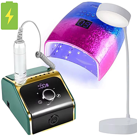 Набір 3в1 на акумуляторі з лампою S10х Chrom та фрезером BQ758 та лампою для освітлення 1961 для манікюру WK2