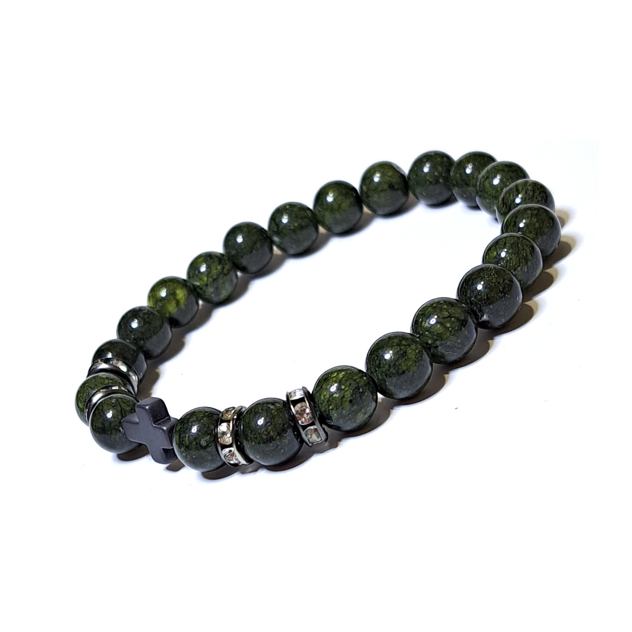 Браслет із натурального каменю змійовик. Диаметр намистин 8 мм, фото 1