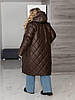 Жіноче тепле стьобане зимове пальто на синтепоні прямого силуету з капюшоном, супер батал великі розміри, фото 4