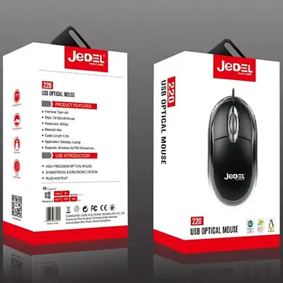 Миша дротова Jedel 220 wired USB Black для комп'ютера миша оптична Міні
