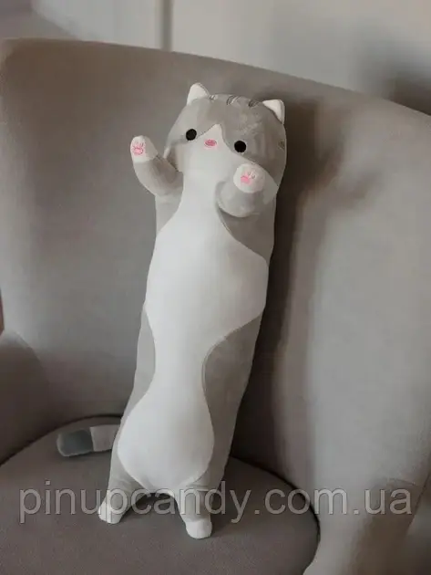 Дитяча іграшка-подушка Кіт батон сірий 110 см, фото 1