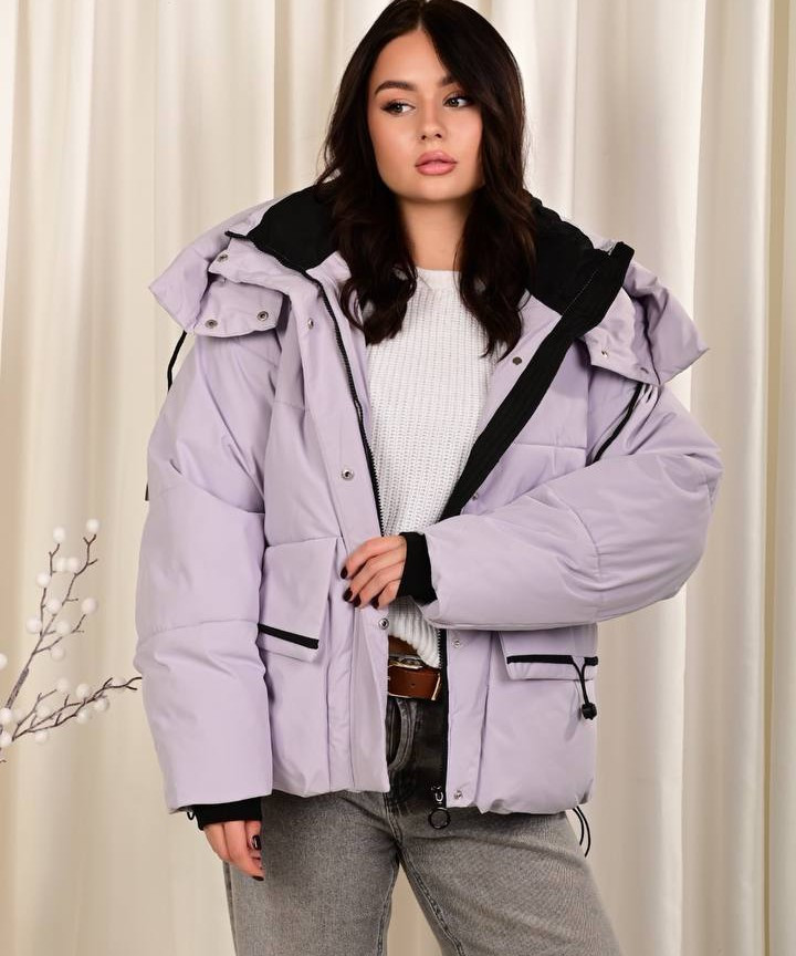 Куртка зимова оверсайз бузкова обьемна жіноча, фото 1