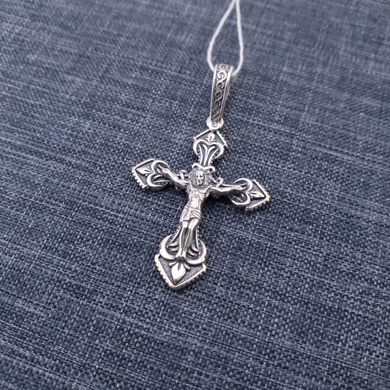 Чоловічий срібний кулон хрестик прямий ажурний. Православний хрест із срібла 925, фото 1