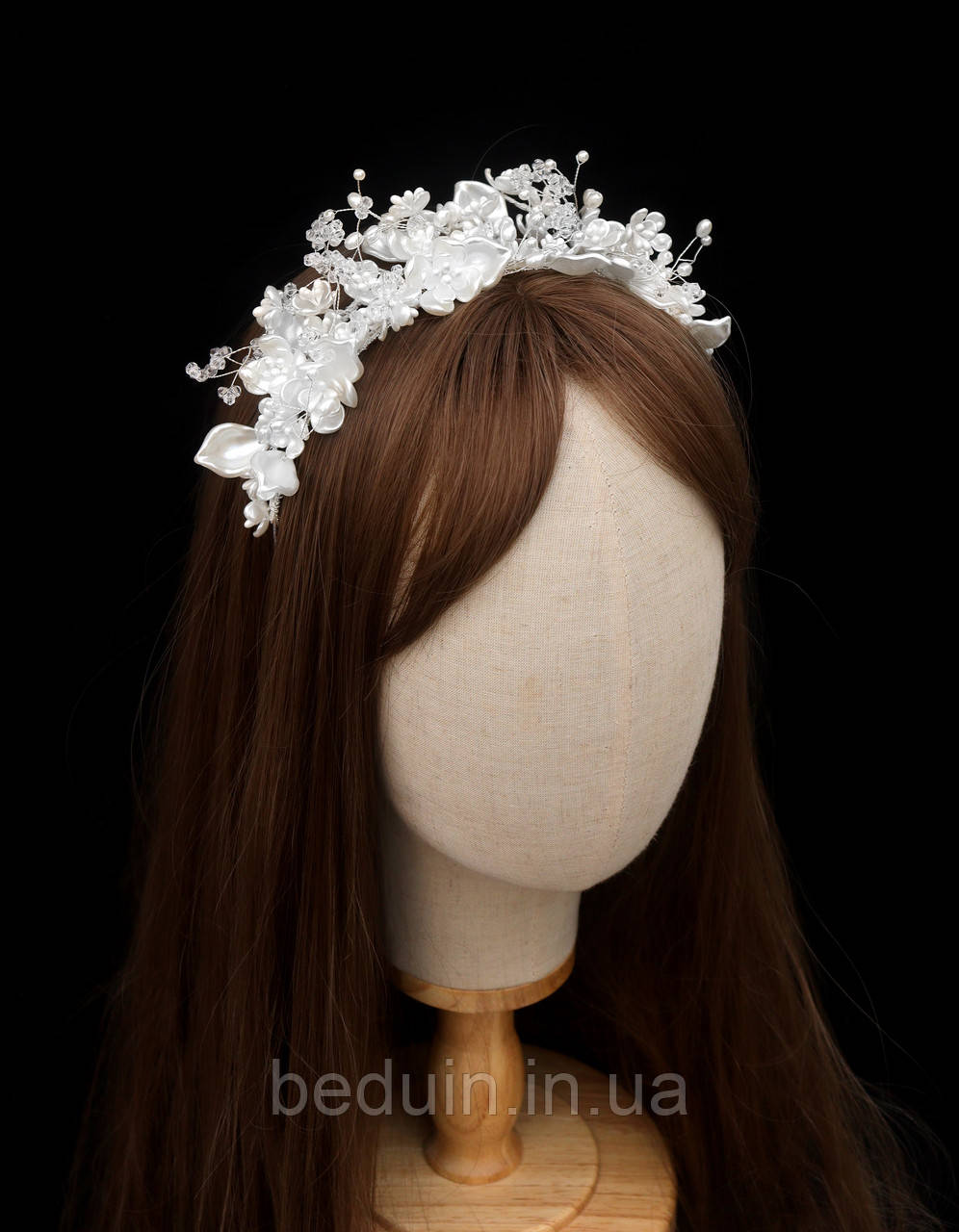 Весільна діадема і сережки "Білі Пелюстки" комплект: ніжний вінок, обруч з квітів - Aushal Jewellery