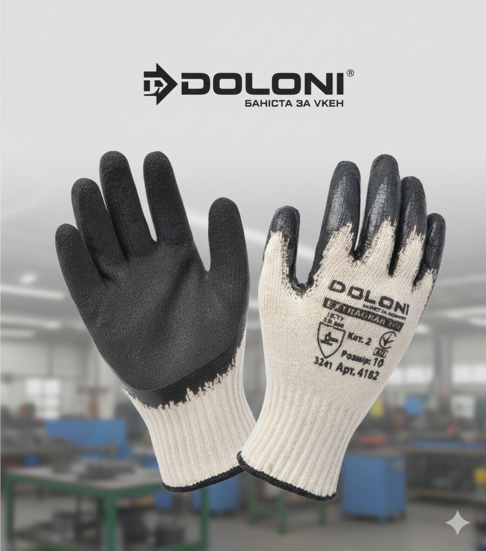 4182 Рукавички робочі doloni трикотажні білі з латексним покриттям,ull, 10 розмір, фото 1