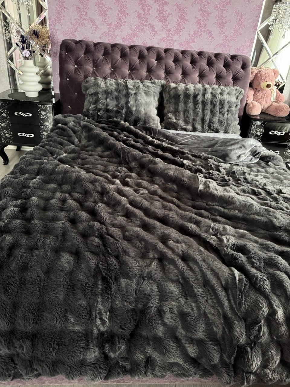 Велюрова тепла постільна білизна зі штучного хутра євро комплект/тепла постільна білизна Кролик, фото 1