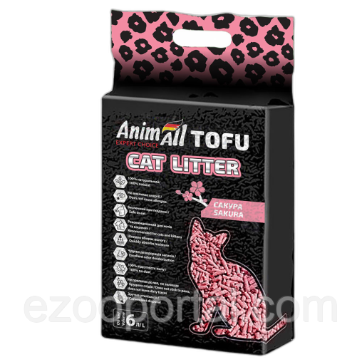 Соєвий наповнювач AnimAll Tofu Saсura з ароматом сакури, для котів 6л (2,6кг), фото 1