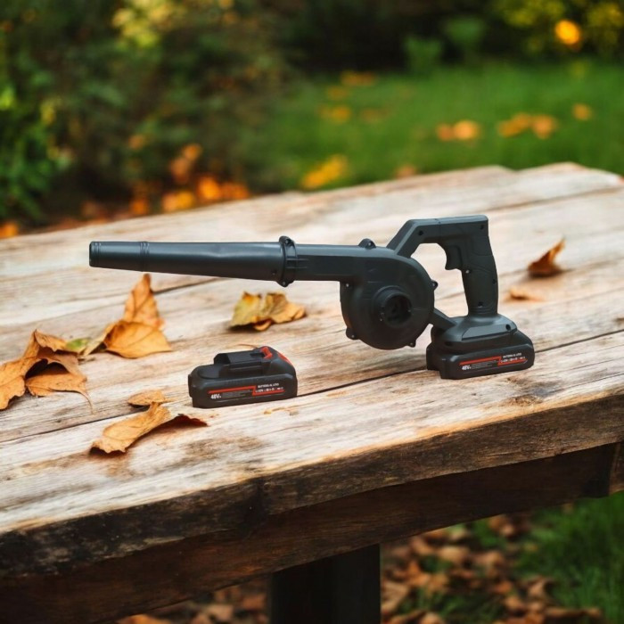 Потужний автомобільний турбо фен 48V/Житовий швидкісний вентилятор ручне повітродувка 2 АКБ, фото 1