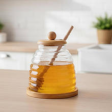 Скляна банка для меду 480 мл на підставці B060716 Led Honey