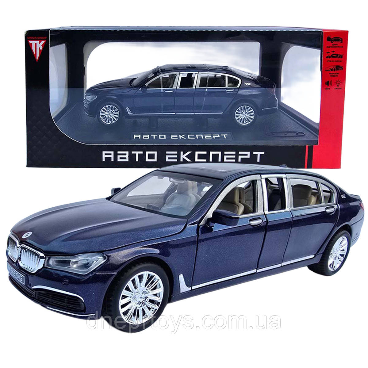 Машинка метал BMW 7 G11 БМВ лімузин синій 1:24 звук світло 20*5,5*6см (RS-61337), фото 1