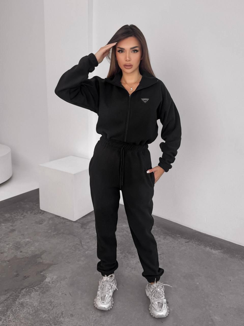 Модний теплий жіночий зимовий комбінезон флісовий в спортивному стилі, фото 1