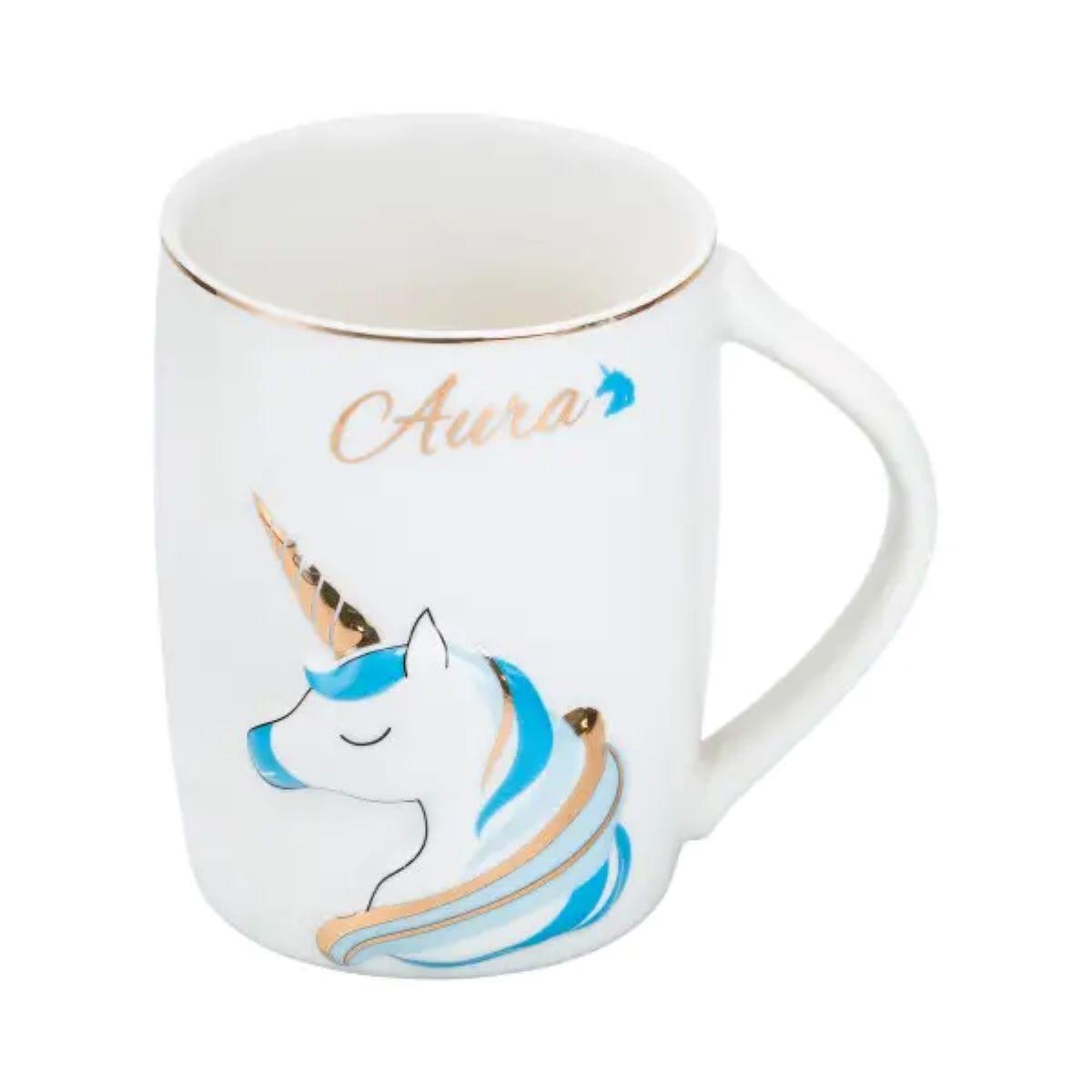 Чашка порцелянова з малюнком єдинорога 400 мл Aura Блакитна HP7187BL, фото 1