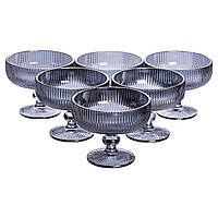 Набір креманок на ніжці 6 шт 400 (мл) скляні креманки для морозива, фруктів, десертів Сірий HP7117G