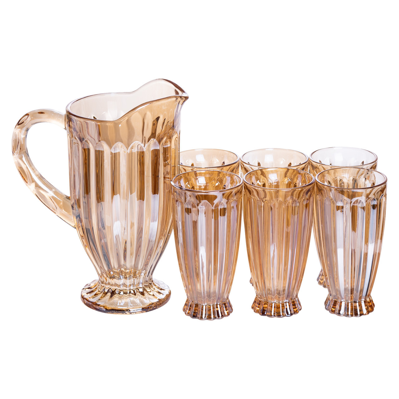 Набір глечик 1 л зі склянками 6 (шт) по 300 мл для напоїв, лимонадів, соку, води, мохіто Прозорий HP-19-2080GLD, фото 1
