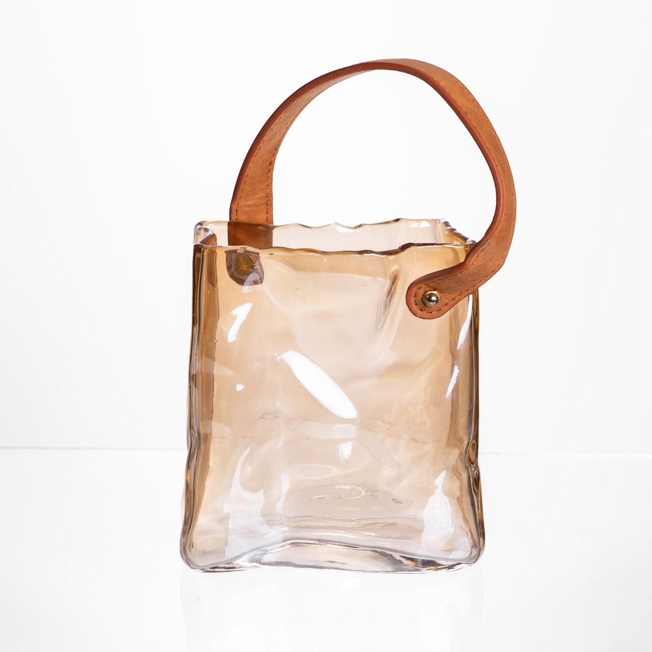 Скляна ваза сумочка з ручкою 13×7×16.5 (см) декоративна ваза для квітів 1 (л) Коричневий HP-19-155-1, фото 1