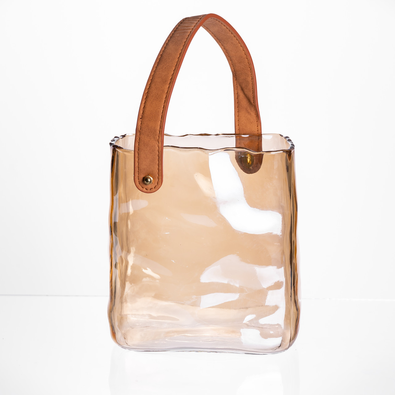 Скляна ваза сумочка з ручкою 16×8×18.5 (см) декоративна ваза для квітів 2 (л) Коричневий HP-19-156-1, фото 1