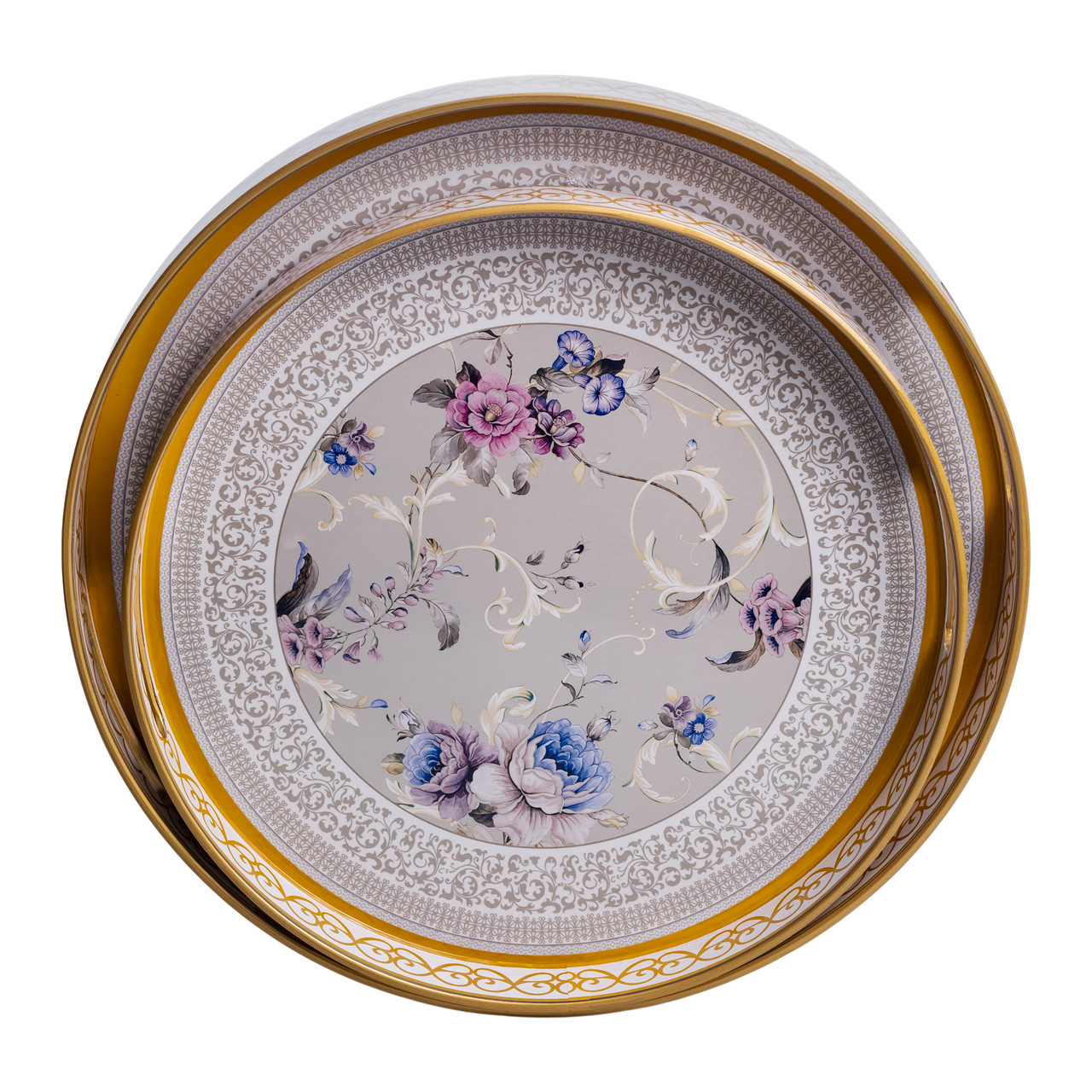 Набір круглих підносів для подачі їжі 2 (шт) Ø32.5 / 37 (см) гарні декоративні таці для кухні HP-HK-18, фото 1