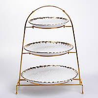 Фруктовниця на 3 яруси фуршетна стійка для закусок 29×25×20 (см) цукерка Білий із золотом YZH-009