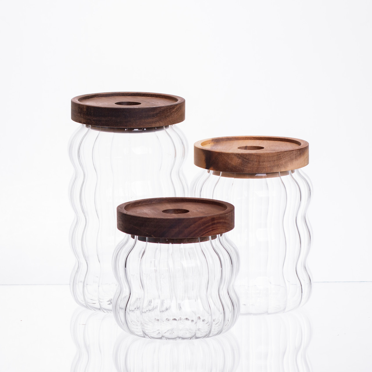 Набір банок для зберігання 3 штуки з бамбуковими кришками 400/600/800 мл 64486-14, фото 1