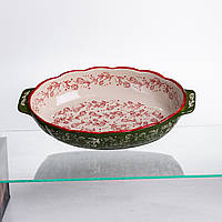 Форма для запікання Vintage 30×18×5 (см) овальна форма для випікання в духовці з ручками Зелена HM05-02