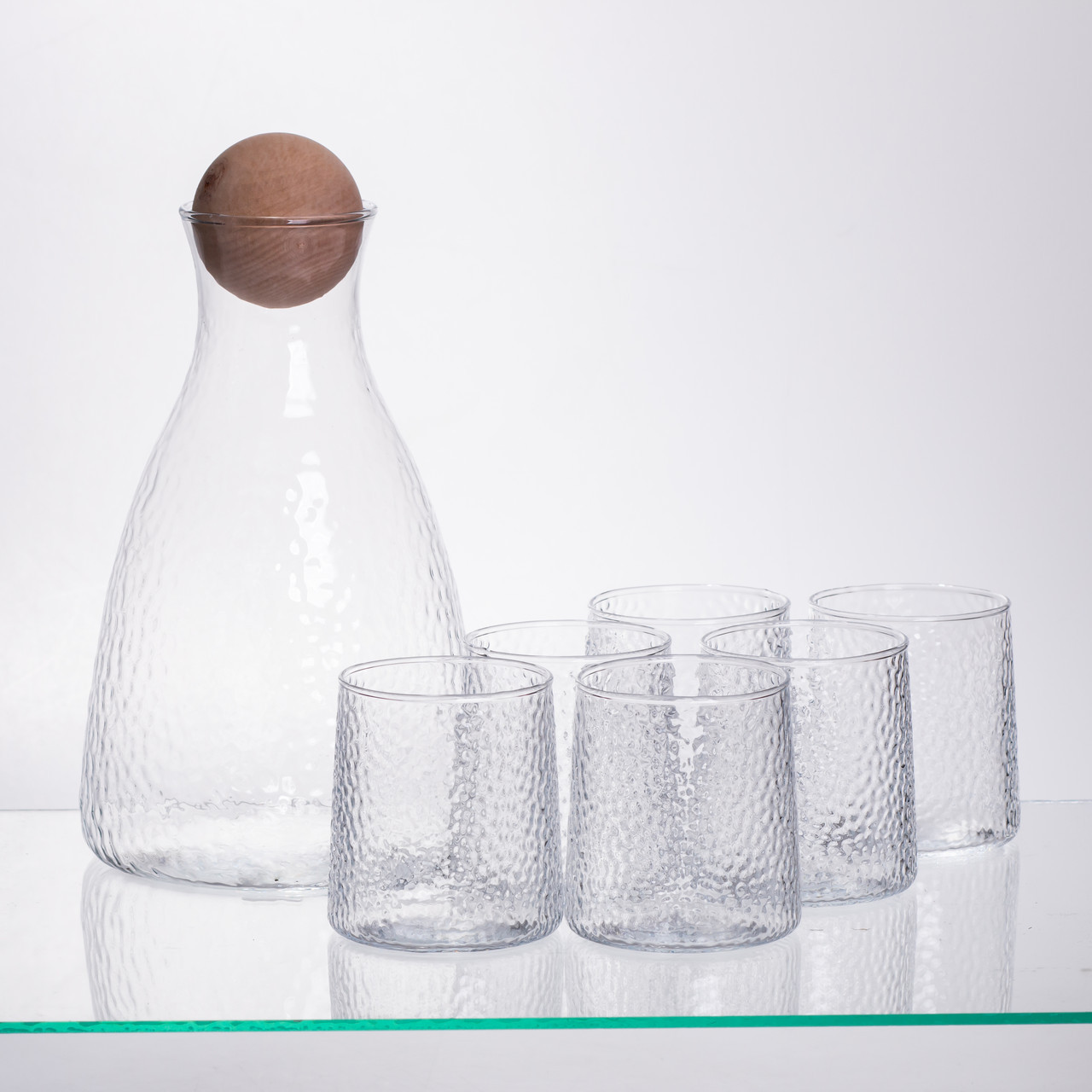 Набір для напоїв графин з бамбуковою кришкою та 6 склянок, прозорий 64486-37, фото 1