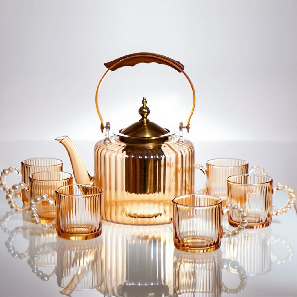 Набір для заварювання чаю зі скляним чайником та 6 чашок, коричневий 64486-38, фото 1