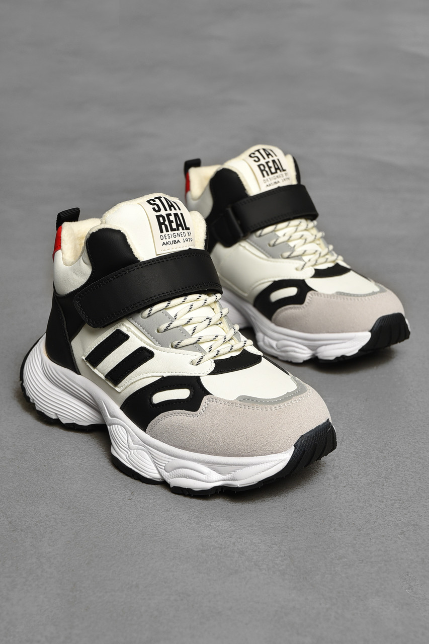 Хайтопи дитячі зима на хутрі чорно-білого кольору р.33 208495T Безкоштовна доставка, фото 1