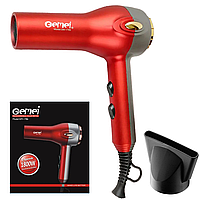 Фен для волосся з насадкою 2000W, Gemei GM-1786, Червоний / Класичний фен для сушіння та укладання волосся