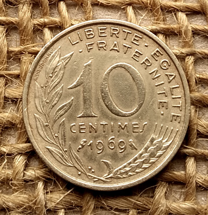 10 сантимiв 1969 року францiя, фото 1
