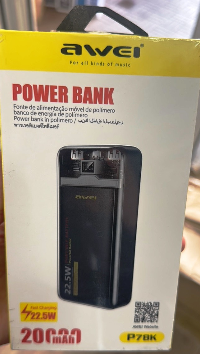 Повербанк Power Bank AWEI 20000mAh / реальна ємність / Швидка зарядка 22.5 W / чорний