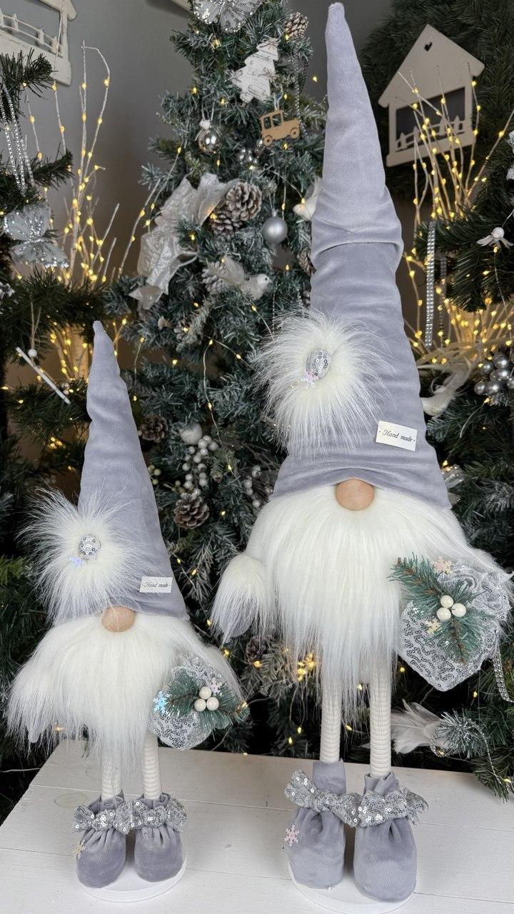 Гном 80см сірий. Різдвяний ельф Скандинавський, санта клаус новорічний, іграшка м'ягка, фото 1