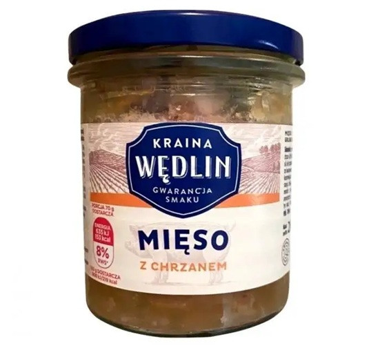 Тушонка Свиняча з Хріном Kraina Wedlin Mięso z Chrzanem 280 г Польща, фото 1