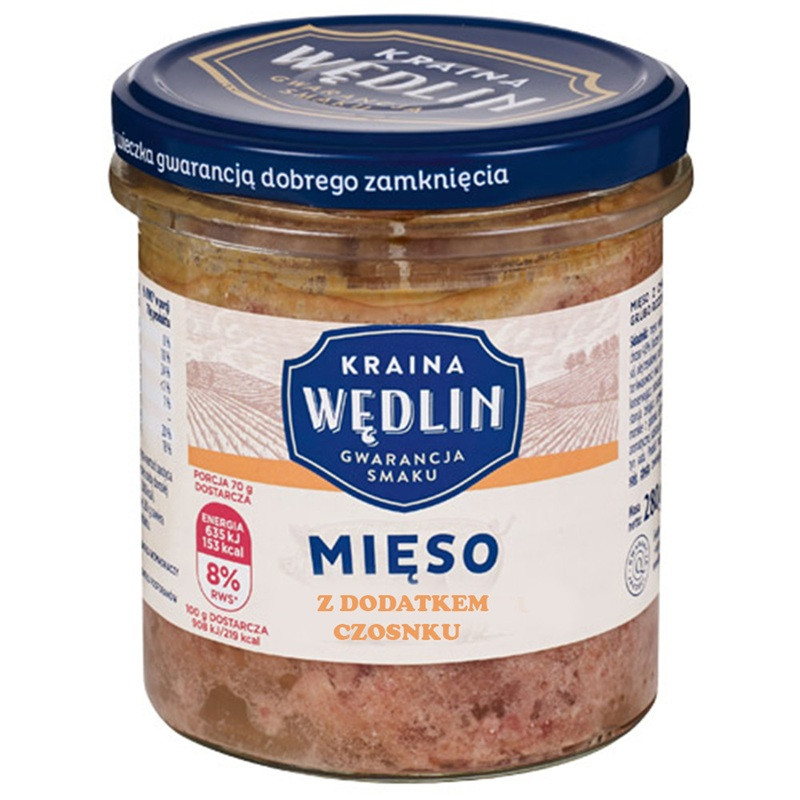 Тушонка Свиняча з Додаванням Часника Kraina Wedlin Mięso z Dodatkiem Czosnku 280 г Польща, фото 1