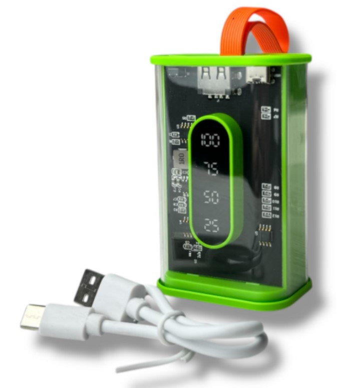 Повербанк Power Bank з прозорим корпусом і LED-індикацією заряду 10000 mAh Зелений, фото 1